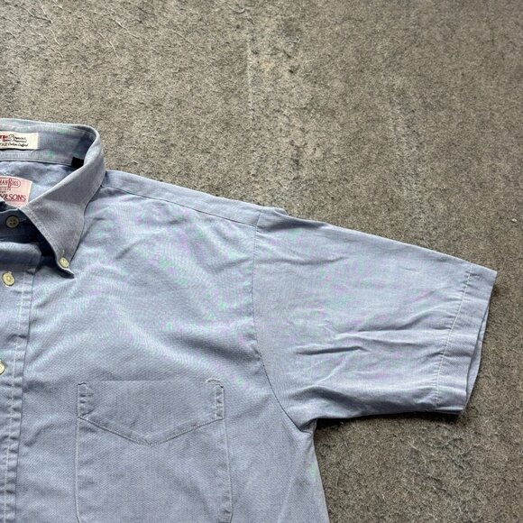 Gitman Bros Oxford Shirt Men 17.5 33 Blue Short Sleeve Button-Down Pinpoint - Picture 3 of 13